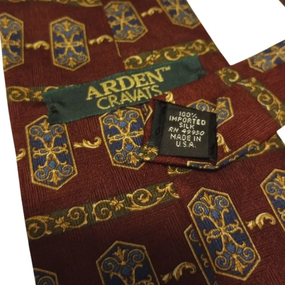 Arden Cravats Mens Silk Jacquard Geometric‎ Pattern Burgundy Necktie